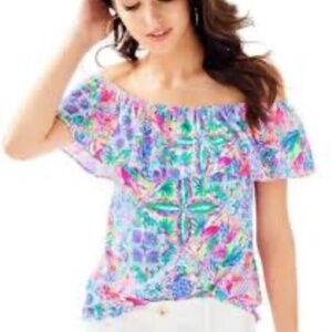 Lilly Pulitzer La Fortuna Dancing On Deck Off Shoulder Ruffle Top Size M